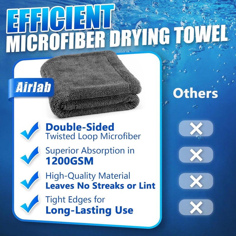 Airlab منشفة تجفيف السيارات من الألياف الدقيقة 1200 GSM لوازم تنظيف السيارات قماش تنظيف سريع الجفاف ناعم - Image 4